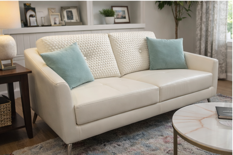 Soft, durable fabric with a luxurious textured tufted backrest